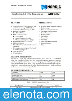 Nordic Semiconductor nRF2402 datasheet