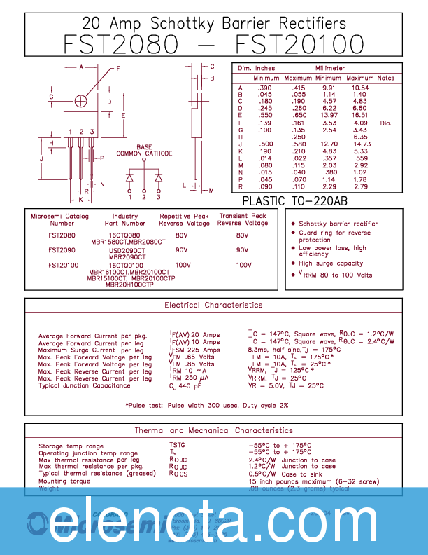 16CTQ100 Datasheet PDF (154 KB) Microsemi | Pobierz z Elenota.pl