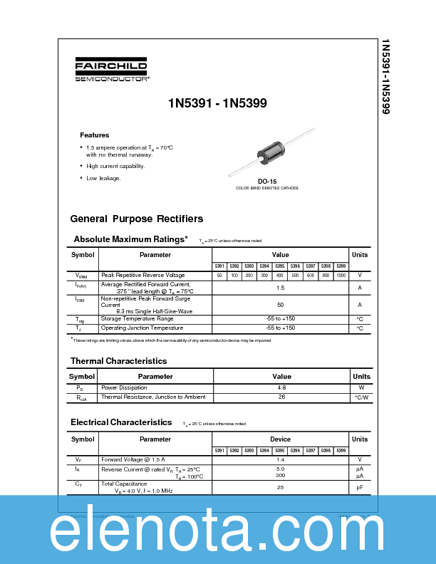 1N5399 Datasheet PDF (43 KB) Fairchild | Pobierz z Elenota.pl