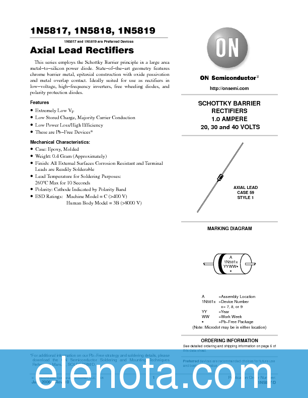 1N5819 Datasheet PDF (76 KB) ON Semiconductor | Pobierz z Elenota.pl