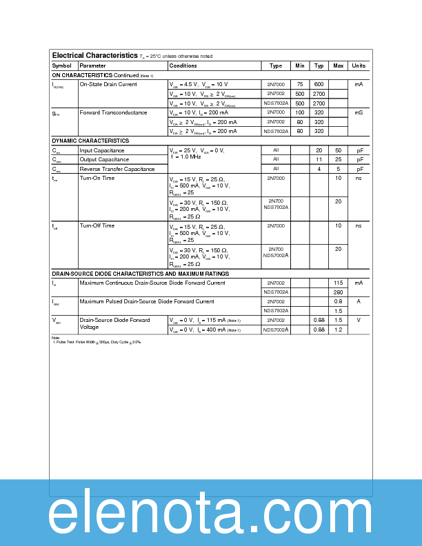 2N7000 Datasheet PDF (95 KB) Fairchild | Pobierz z Elenota.pl