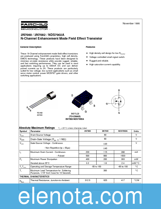 2N7002 Datasheet PDF (95 KB) Fairchild | Pobierz z Elenota.pl