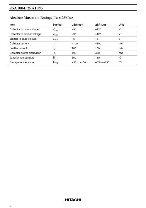 2SA1084 Datasheet PDF (40 KB) Hitachi | Pobierz z Elenota.pl