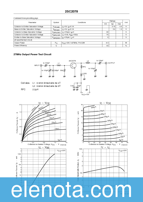 2SC2078 Datasheet PDF (37 KB) Sanyo | Pobierz z Elenota.pl