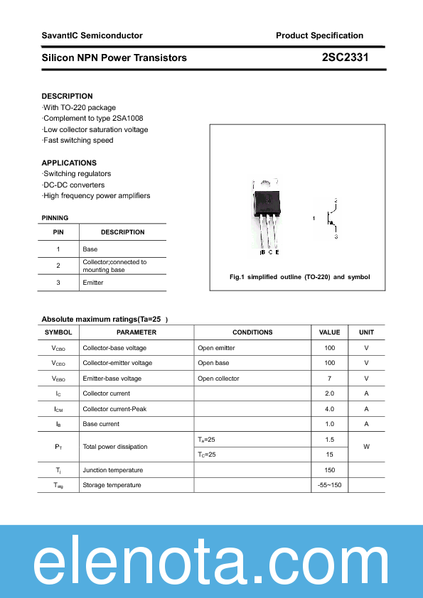 2SC2331 Datasheet PDF (103 KB) Savantic | Pobierz z Elenota.pl