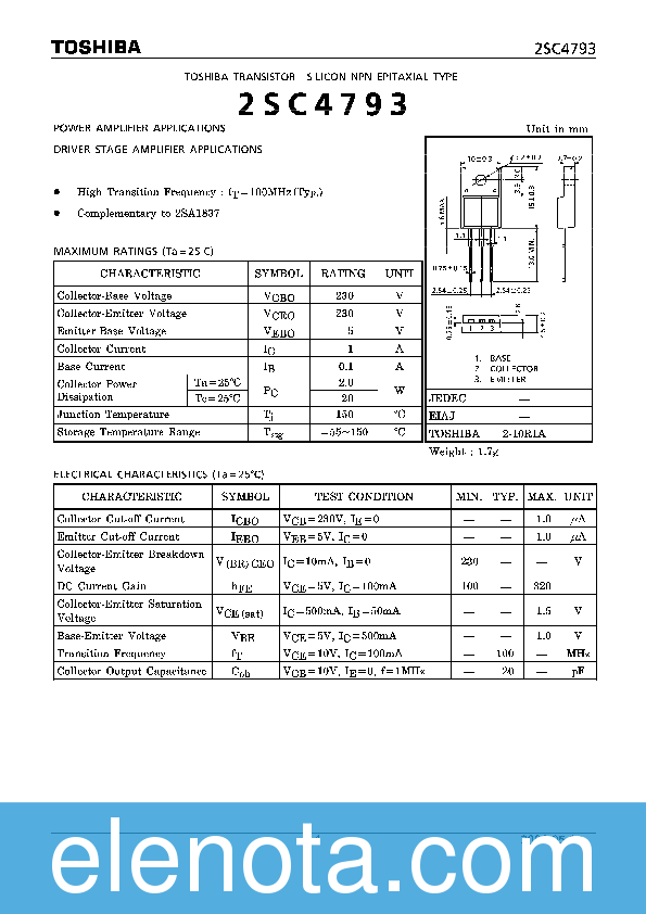 2SC4793 Datasheet PDF (172 KB) Toshiba | Pobierz z Elenota.pl