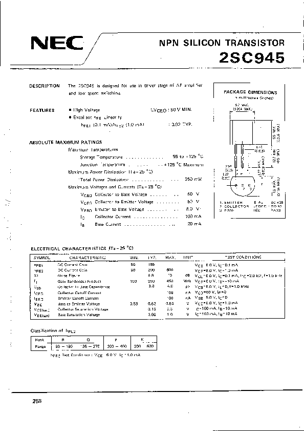 2SC945 Datasheet PDF (287 KB) NEC | Pobierz z Elenota.pl