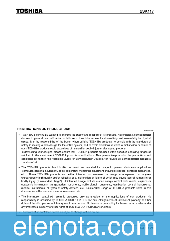 2SK117 Datasheet PDF (151 KB) Toshiba | Pobierz z Elenota.pl