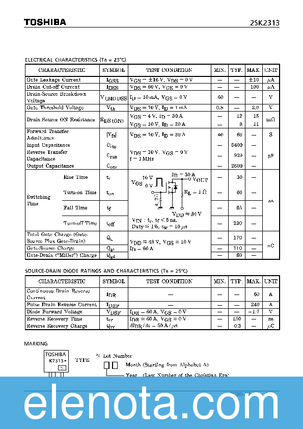 2SK2313 Datasheet PDF (288 KB) Toshiba | Pobierz z Elenota.pl