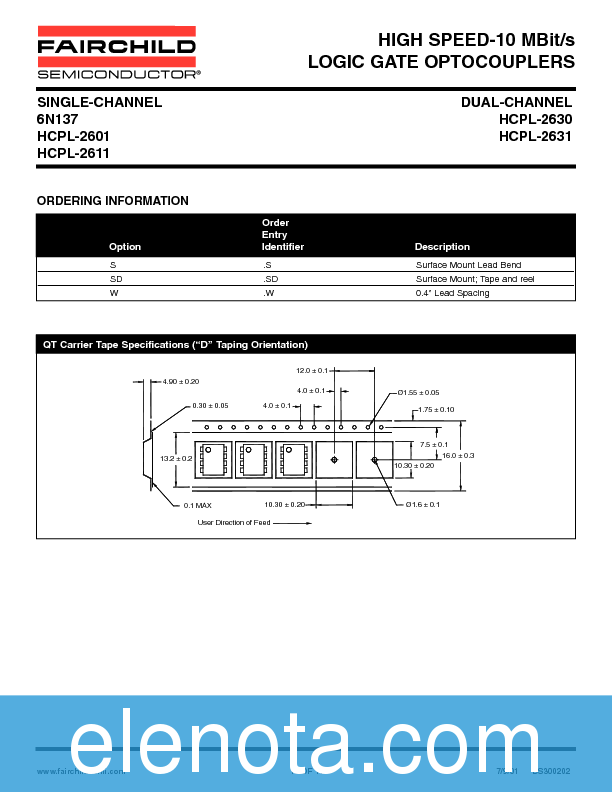 6N137 Datasheet PDF (215 KB) Fairchild | Pobierz z Elenota.pl