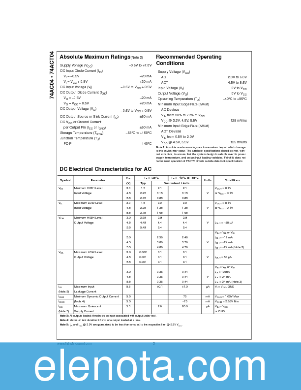 74AC04 Datasheet PDF (103 KB) Fairchild | Pobierz z Elenota.pl