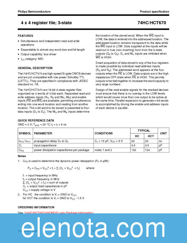 74HC Datasheet PDF (78 KB) Philips | Pobierz z Elenota.pl