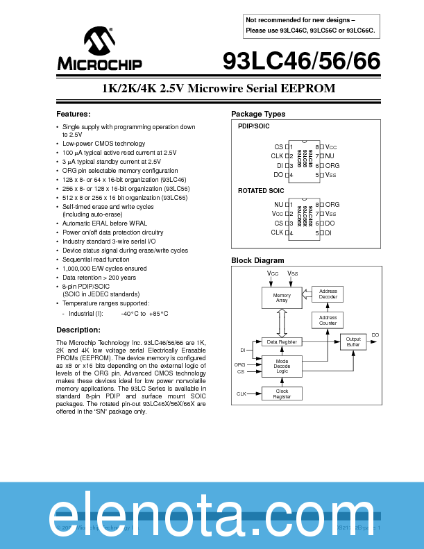 93LC46 Datasheet PDF (224 KB) Microchip | Pobierz z Elenota.pl