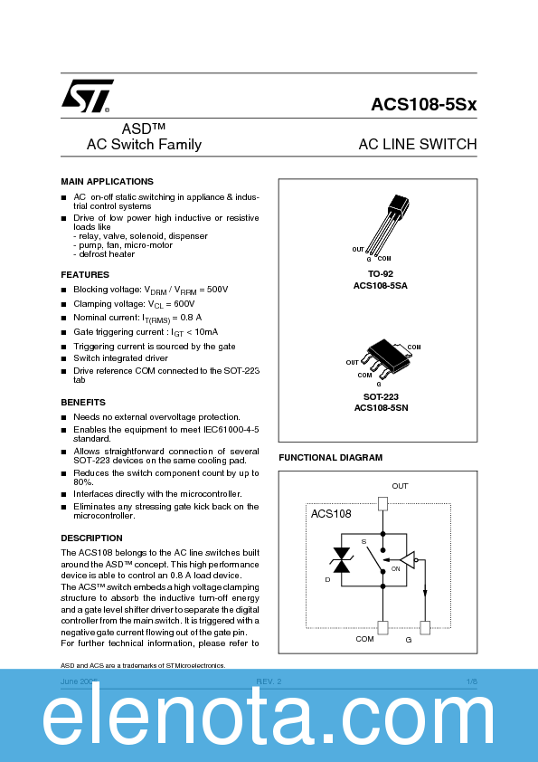 ACS108 Datasheet PDF (115 KB) STMicroelectronics | Pobierz z Elenota.pl