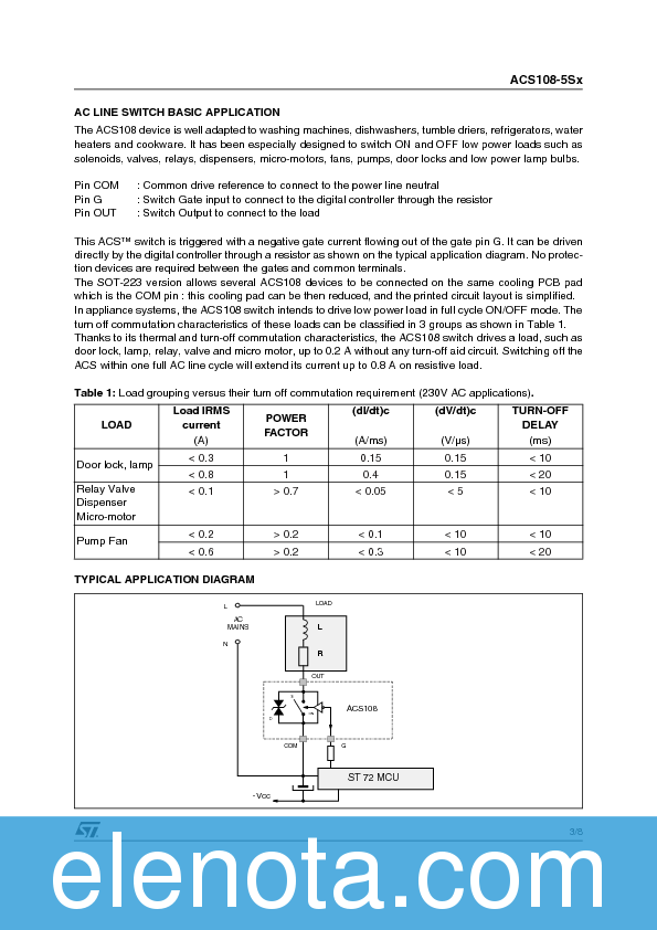 ACS108 Datasheet PDF (115 KB) STMicroelectronics | Pobierz z Elenota.pl