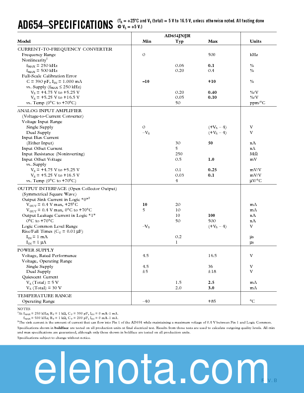 AD654 Datasheet PDF (181 KB) Analog Devices | Pobierz z Elenota.pl