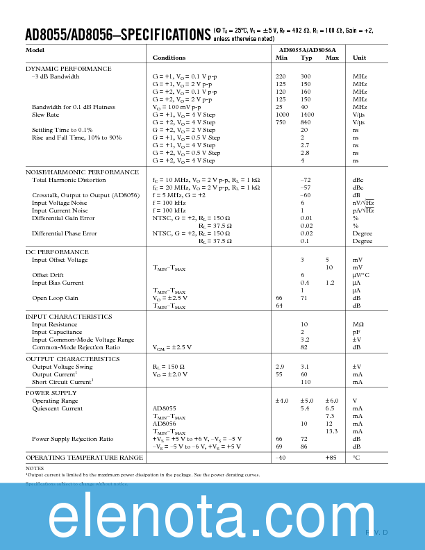 AD8055 Datasheet PDF (211 KB) Analog Devices | Pobierz z Elenota.pl