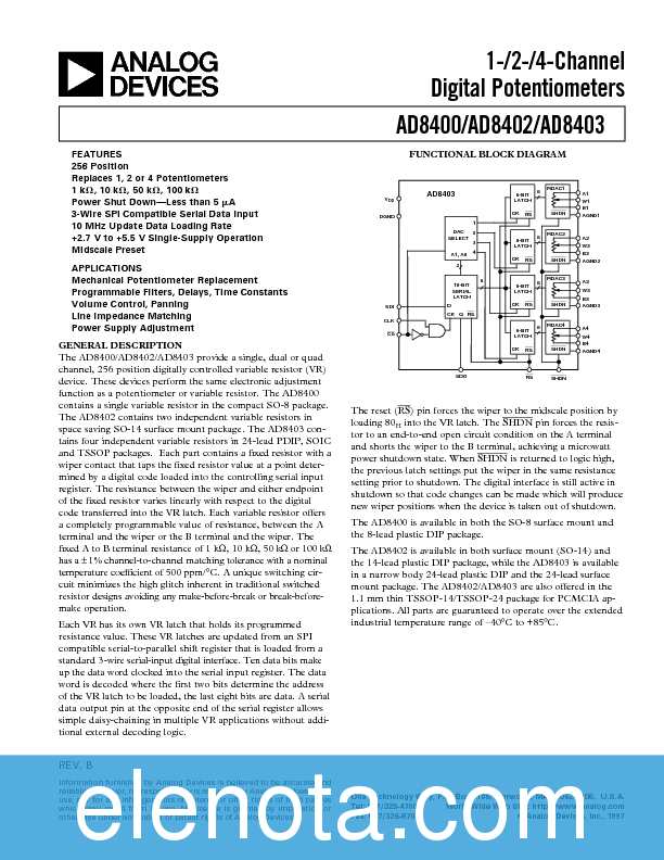AD8400 Datasheet PDF (496 KB) Analog Devices | Pobierz z Elenota.pl