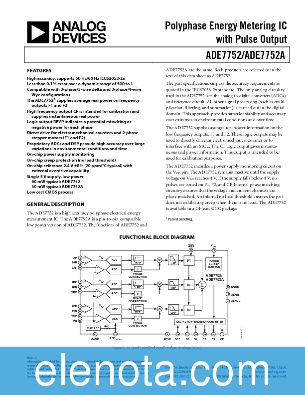 ADE7752 Datasheet PDF (396 KB) Analog Devices | Pobierz z Elenota.pl