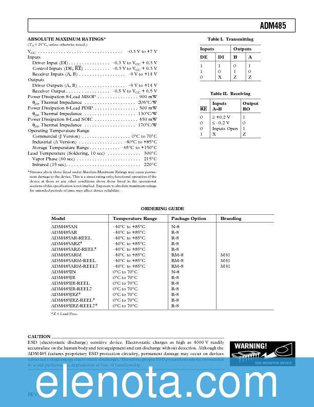 ADM485 Datasheet PDF (259 KB) Analog Devices | Pobierz z Elenota.pl