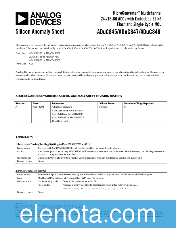 ADUC848 Datasheet PDF (57 KB) Analog Devices Pobierz z Elenota.pl