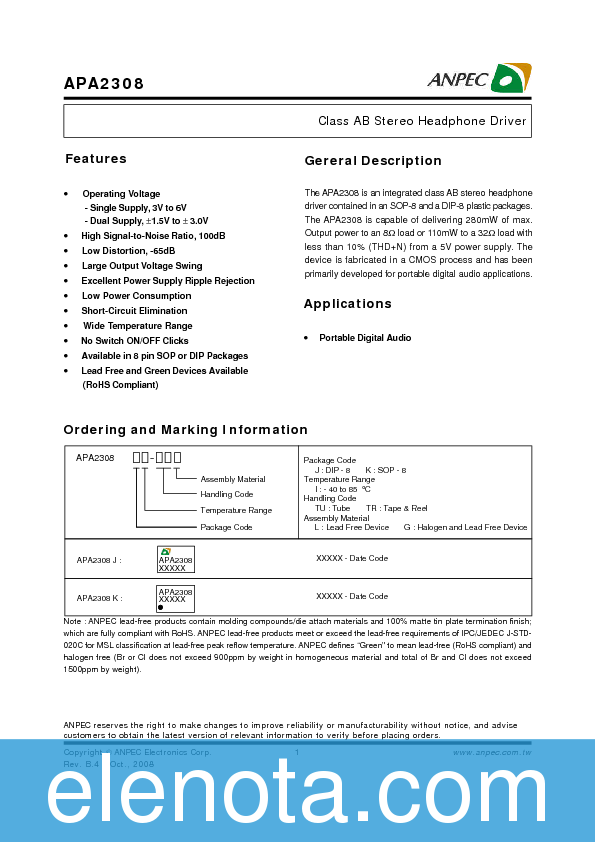 APA2308 Datasheet PDF (148 KB) ANPEC | Pobierz z Elenota.pl