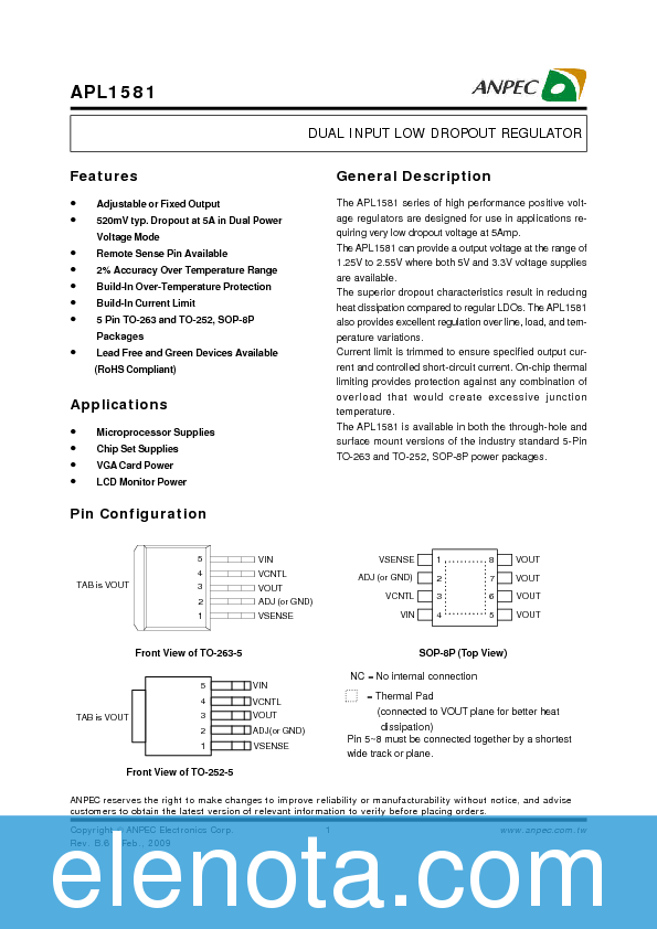APL1581 Datasheet PDF (291 KB) ANPEC | Pobierz z Elenota.pl