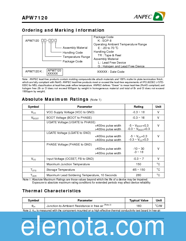 APW7120 Datasheet PDF (233 KB) ANPEC | Pobierz z Elenota.pl