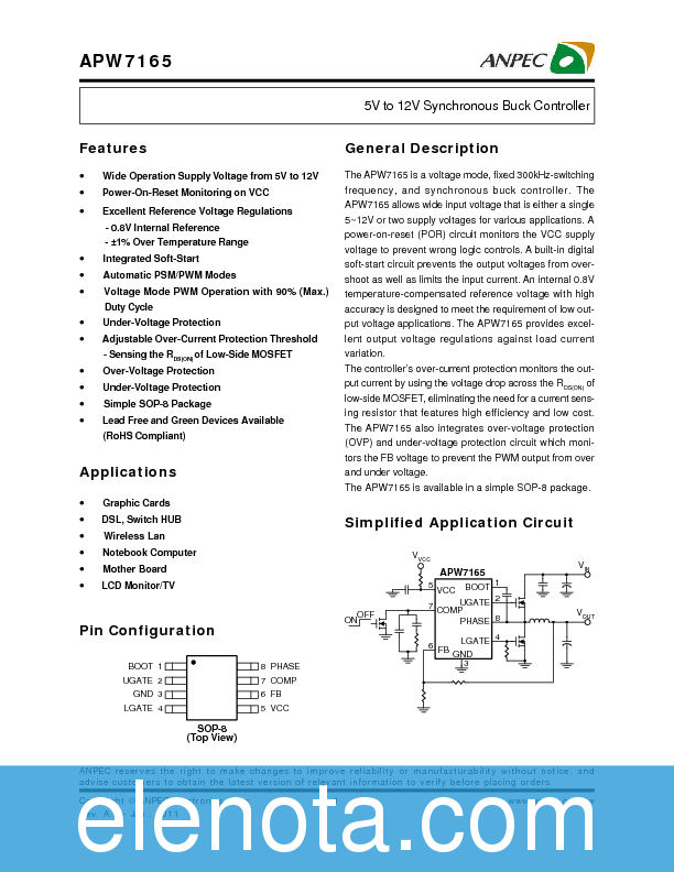 APW7165 Datasheet PDF (408 KB) ANPEC | Pobierz z Elenota.pl