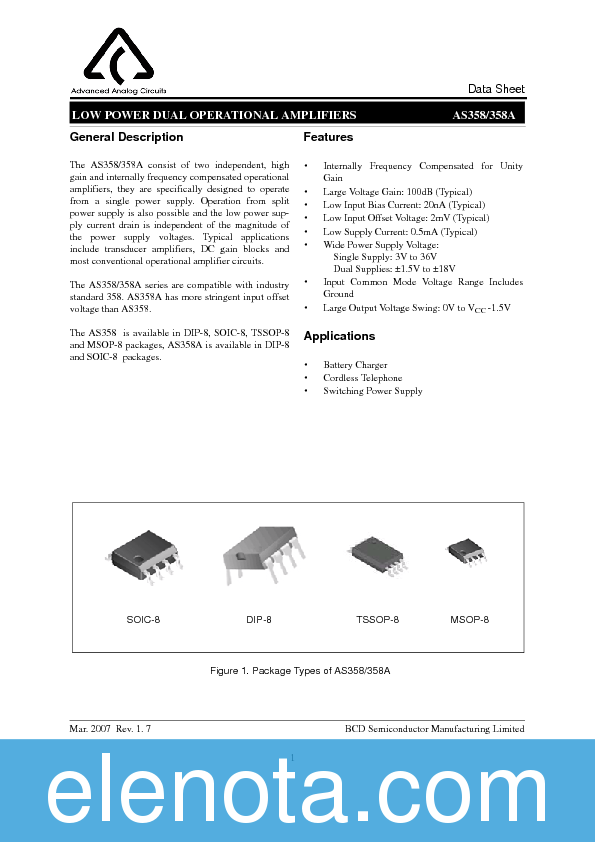 AS358 Datasheet PDF (283 KB) Advanced Analog Circuits | Pobierz z ...