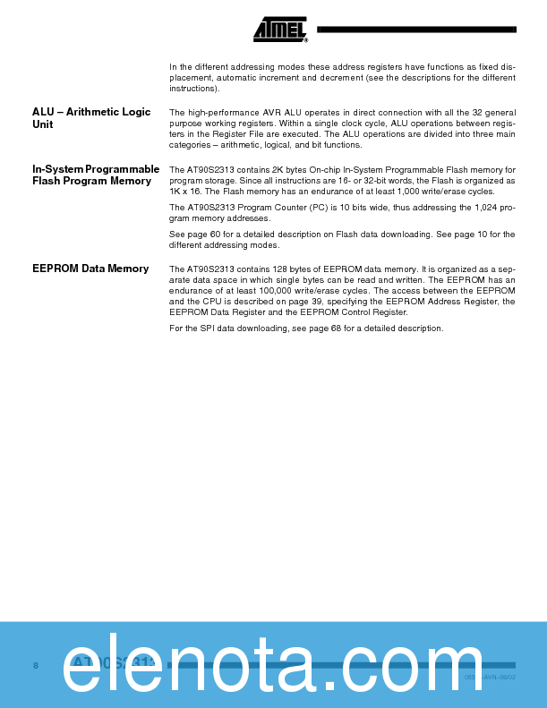 AT90S2313 Datasheet PDF (1.62 MB) Atmel | Pobierz z Elenota.pl