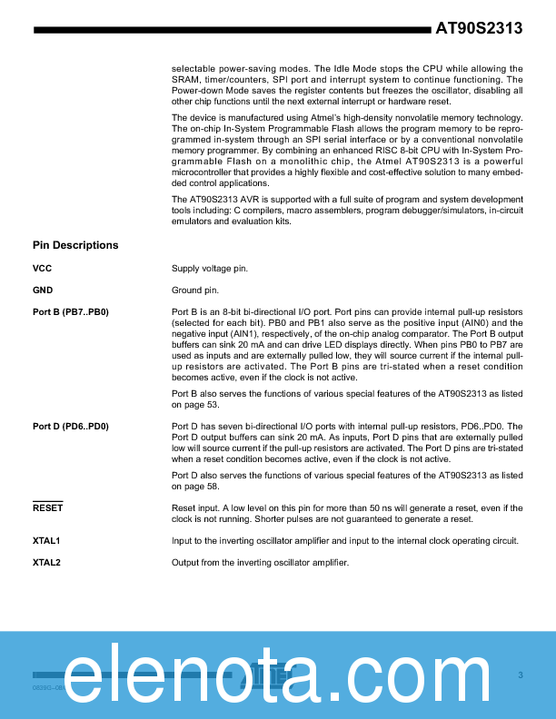 AT90S2313 Datasheet PDF (2.10 MB) Atmel | Pobierz z Elenota.pl