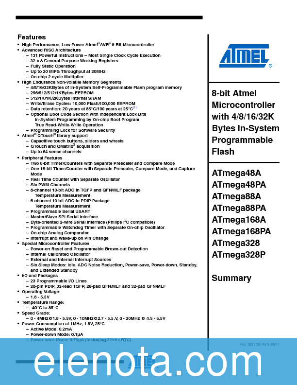 Atmega328p datasheet pdf 495 kb atmel pobierz z elenota pl