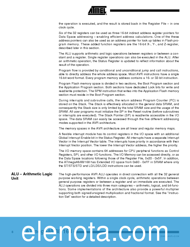 ATMEGA48/V Datasheet PDF (4.55 MB) Atmel | Pobierz z Elenota.pl