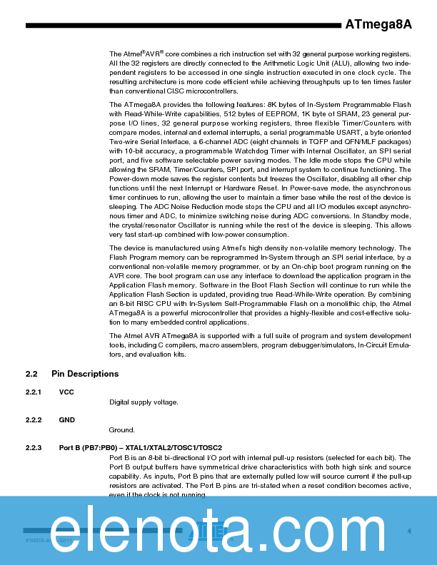 ATMEGA8A Datasheet PDF (469 KB) Atmel | Pobierz z Elenota.pl