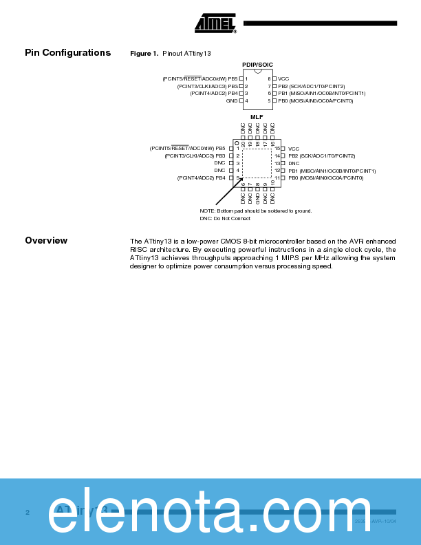 ATTINY13 Datasheet PDF (1.38 MB) Atmel | Pobierz z Elenota.pl