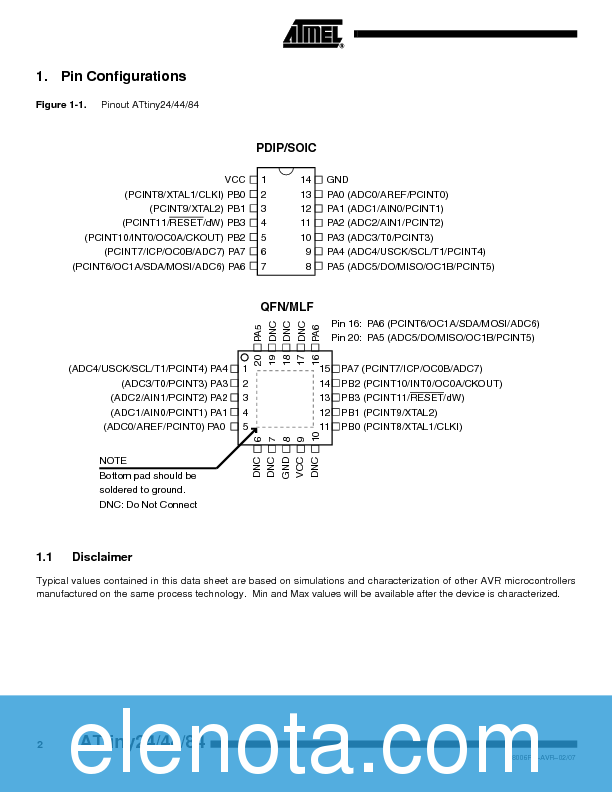 ATTINY24 Datasheet PDF (287 KB) Atmel | Pobierz z Elenota.pl