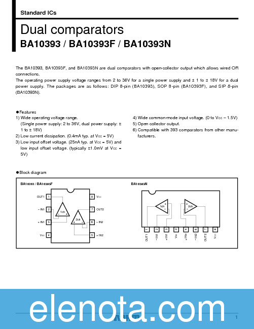 BA10393 Datasheet PDF (53 KB) Rohm | Pobierz z Elenota.pl