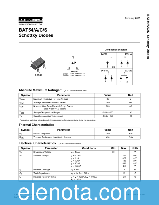 BAT54S Datasheet PDF (112 KB) Fairchild | Pobierz z Elenota.pl