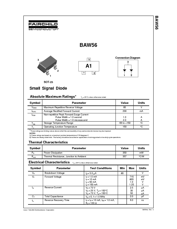 BAW56 Datasheet PDF (29 KB) Fairchild | Pobierz z Elenota.pl