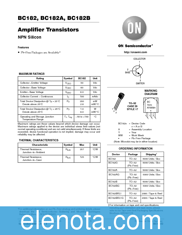BC182 Datasheet PDF (54 KB) ON Semiconductor Pobierz z Elenota.pl