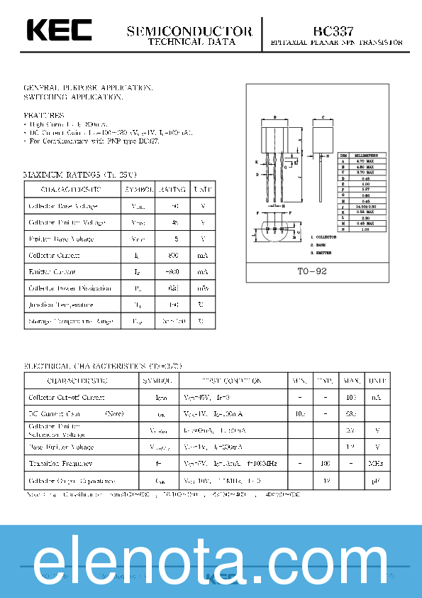 BC337 Datasheet PDF (281 KB) KEC | Pobierz z Elenota.pl