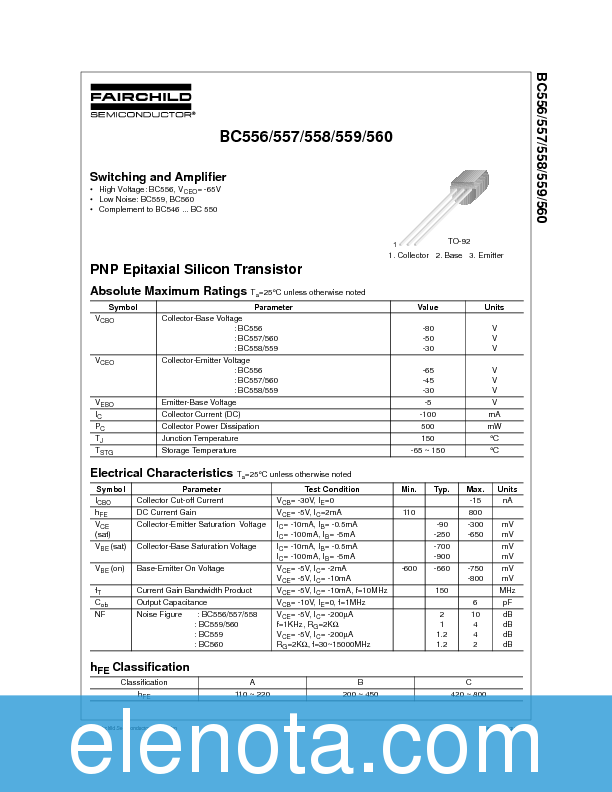 BC557 Datasheet PDF (44 KB) Fairchild | Pobierz z Elenota.pl