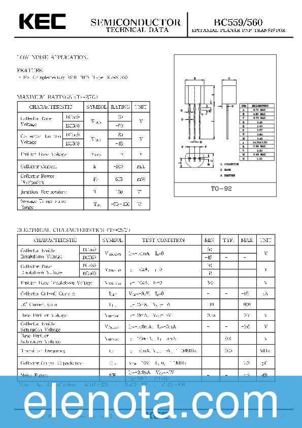 BC560 Datasheet PDF (117 KB) KEC | Pobierz z Elenota.pl