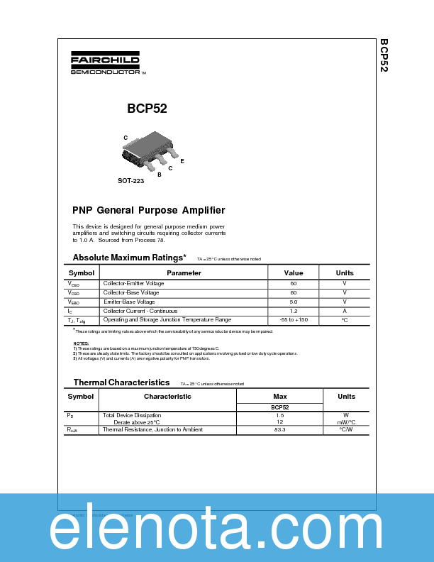 BCP52 Datasheet PDF (258 KB) Fairchild | Pobierz z Elenota.pl
