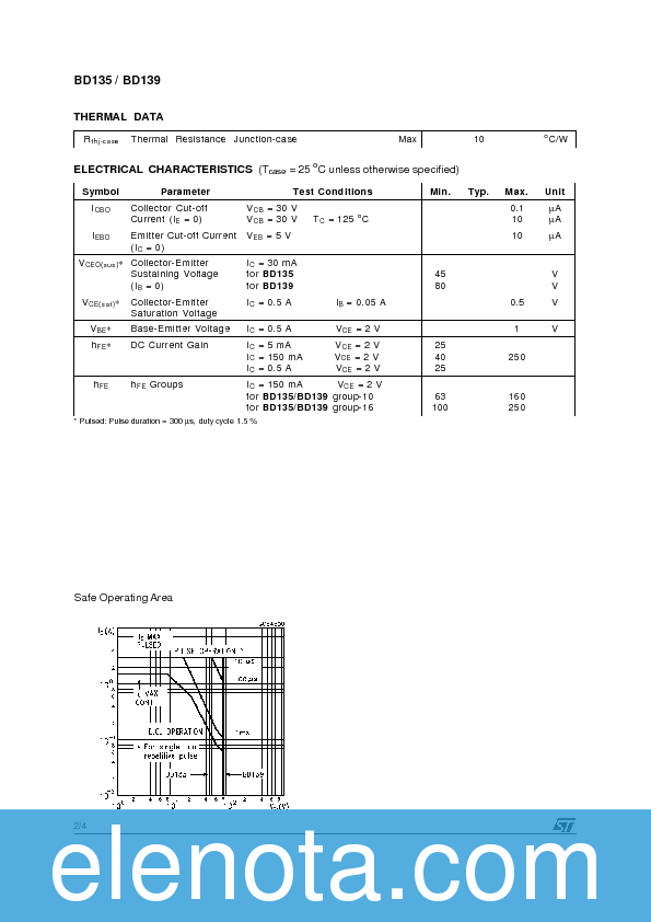 BD135 Datasheet PDF (35 KB) STMicroelectronics | Pobierz z Elenota.pl