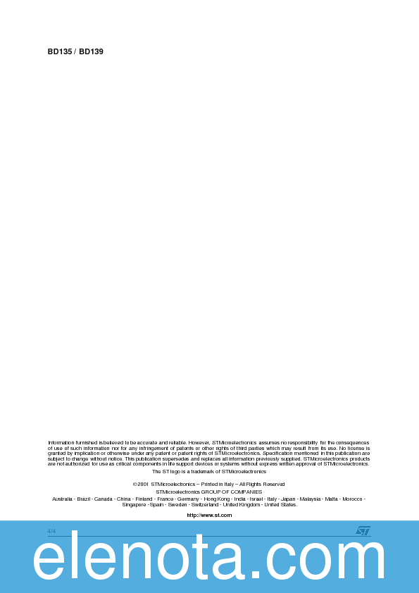 BD135 Datasheet PDF (35 KB) STMicroelectronics | Pobierz z Elenota.pl
