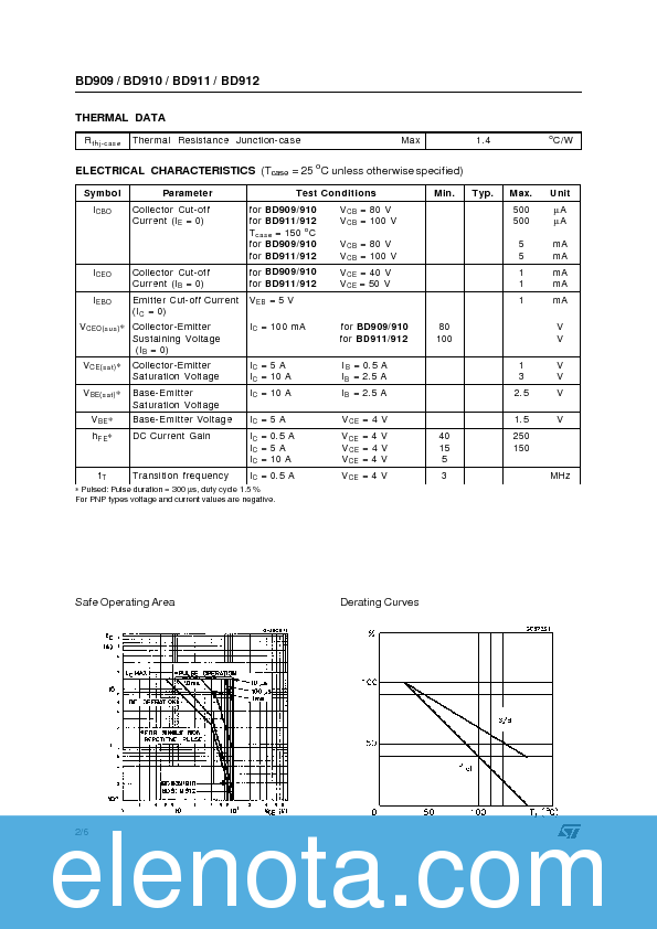 BD911 Datasheet PDF (97 KB) STMicroelectronics | Pobierz z Elenota.pl