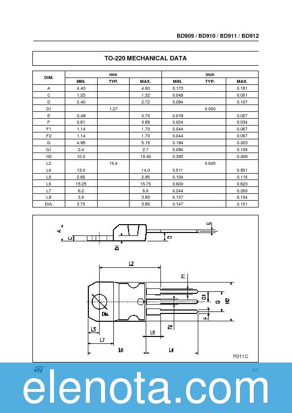 BD911 Datasheet PDF (97 KB) STMicroelectronics | Pobierz z Elenota.pl