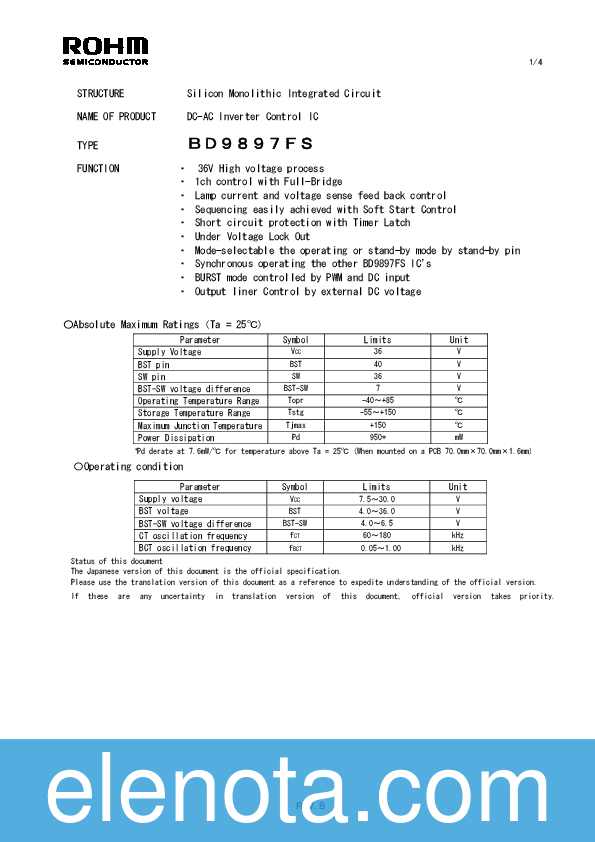 BD9897FS Datasheet PDF (187 KB) Rohm | Pobierz z Elenota.pl